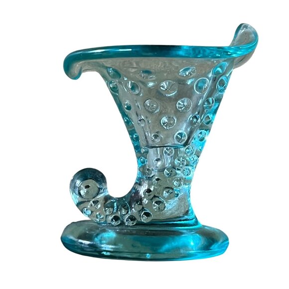 Vintage Fenton Green Glass Cornucopia Hobnail Vase - Picture 1 of 5